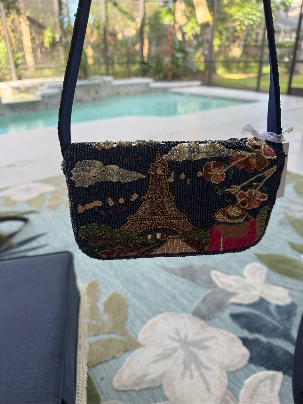 Beaded Evening Clutch in Navy with Scenic Motif